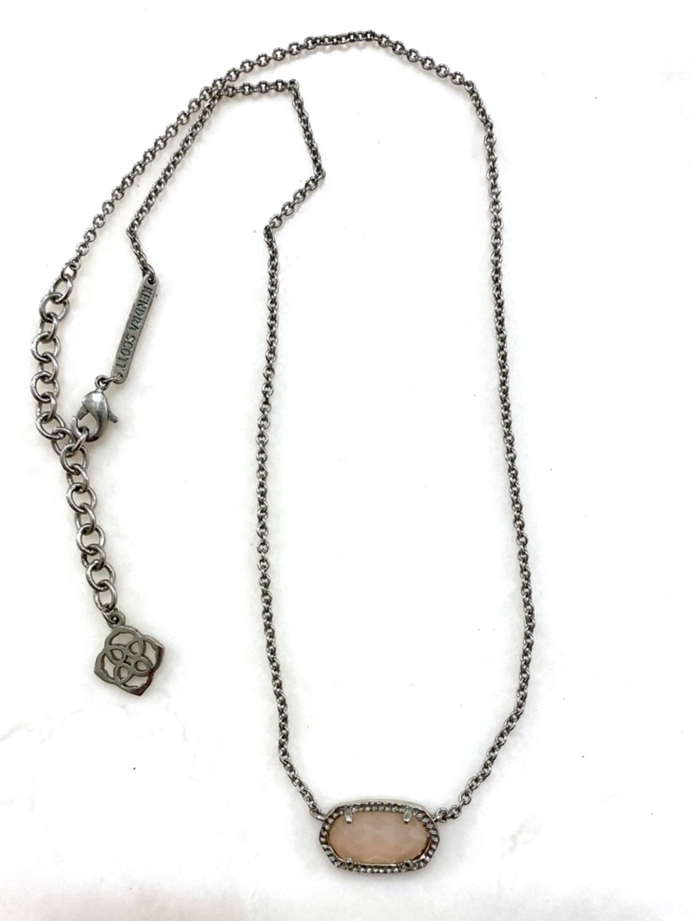 Kendra Scott Silver Necklace with Blush Pink Oval Pendant